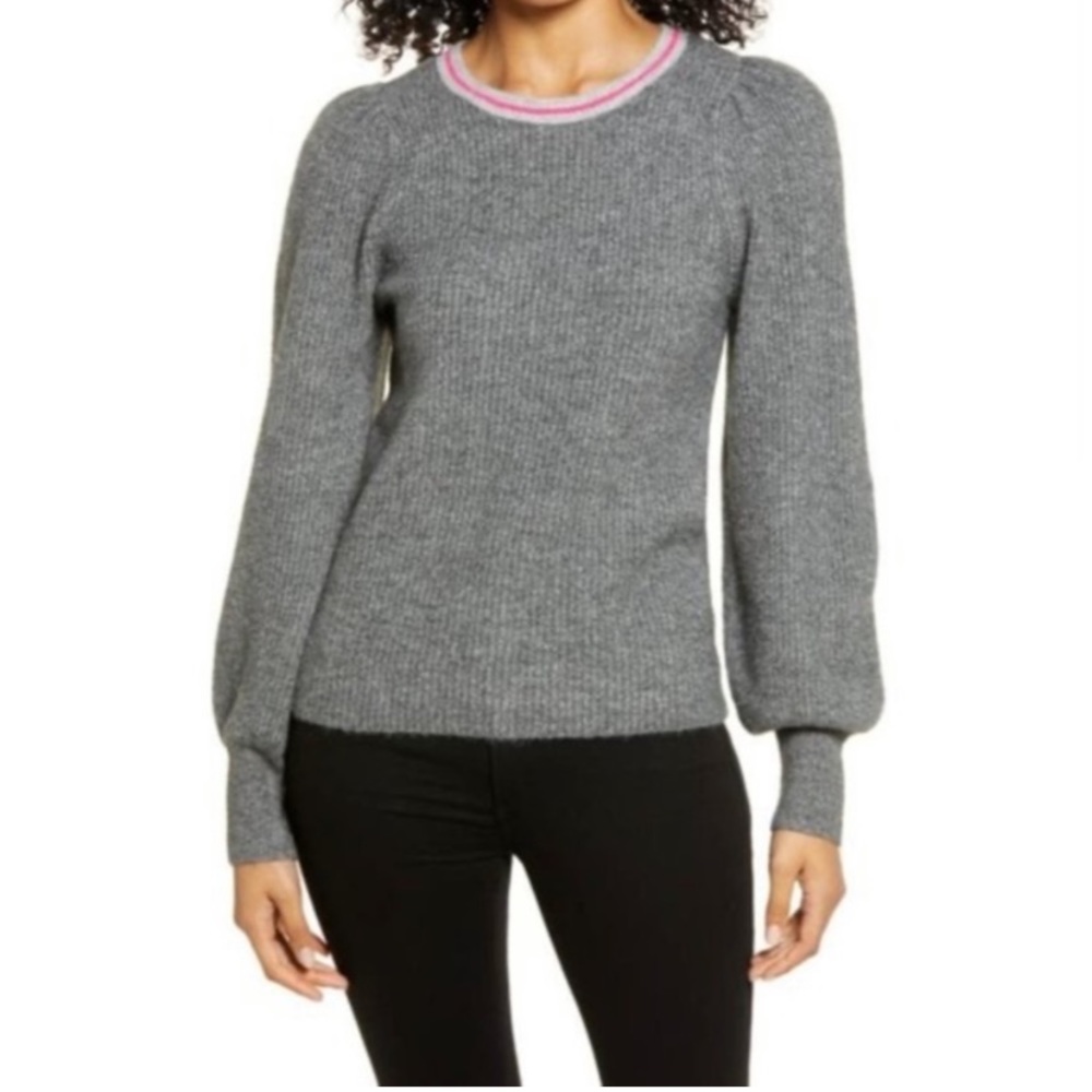 Halogen Gray Sweater with Pink Trim
